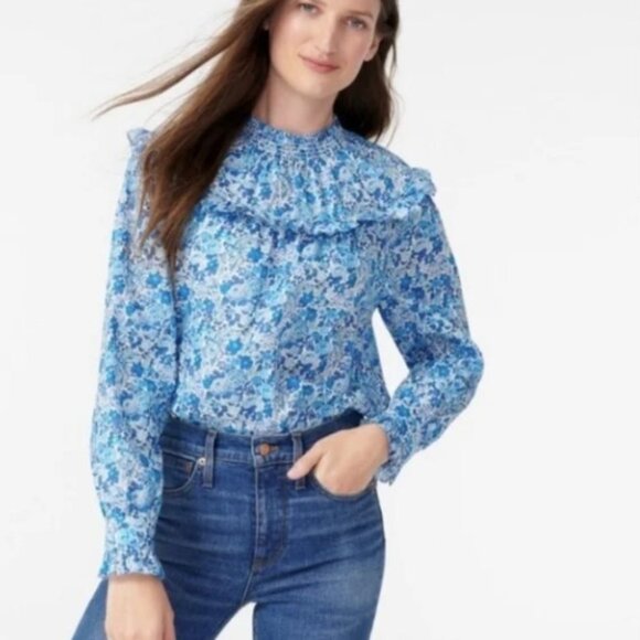 liberty Tops - J. Crew Liberty London Elysian Day Blue Floral Smocked Size XXS